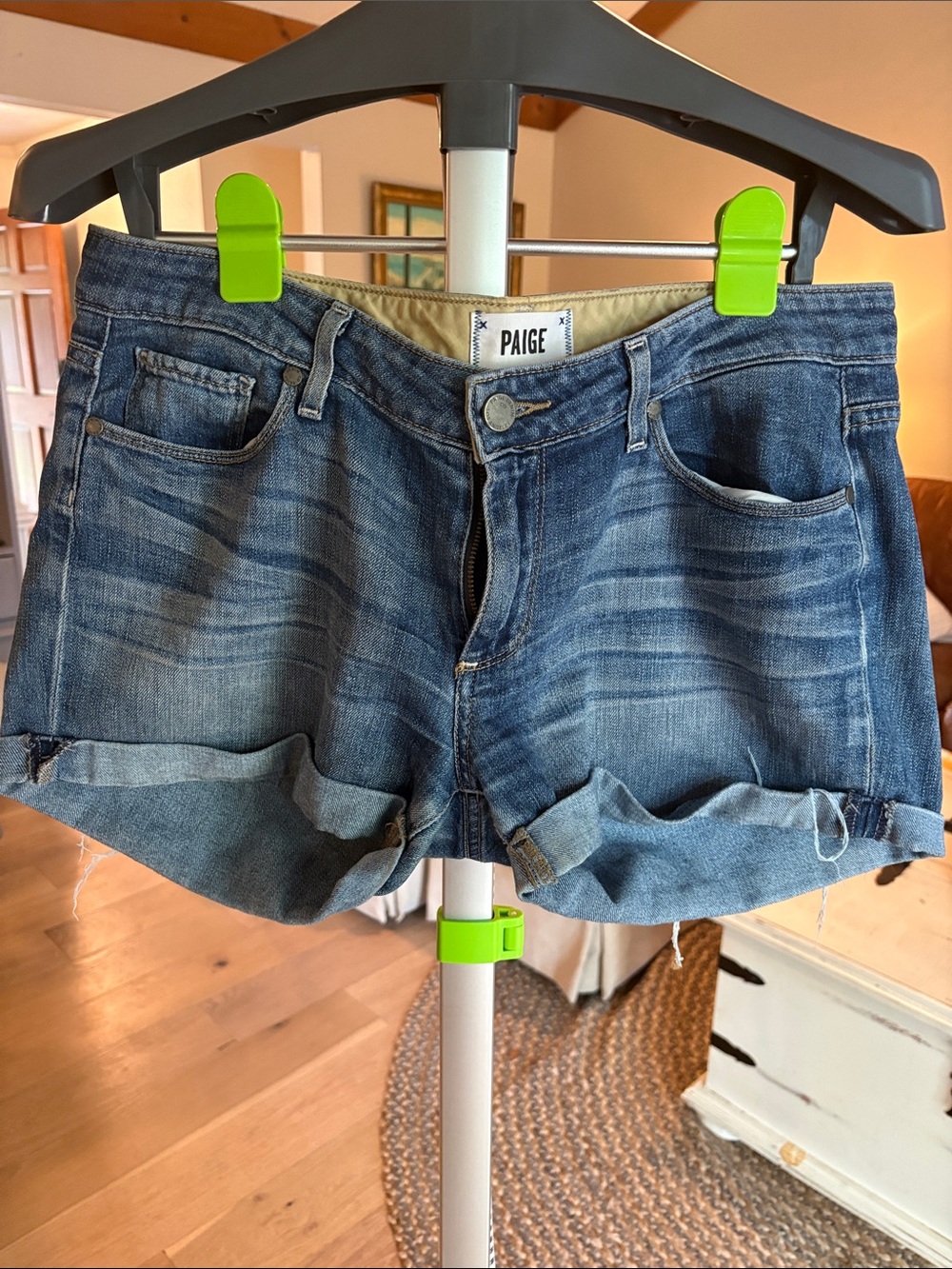 PAIGE Rolled Hem Denim Shorts in Blue Wash